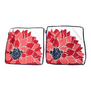 En Vogue Floral Red & Blue Pillow Covers 19"x18" Set Of 2 Dahlia Boho Y2K Chic